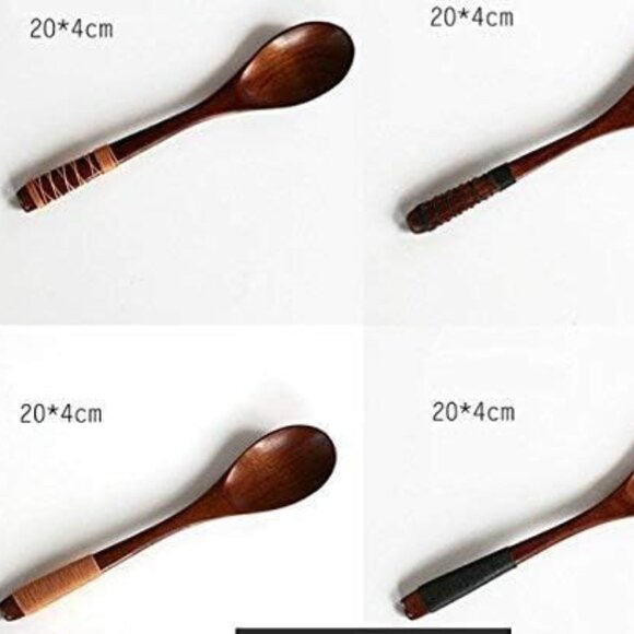 NEW! 4pc-Handmade Japanese Style Wooden Soup Spoons with Tied Line on Handle - Picture 4 of 5